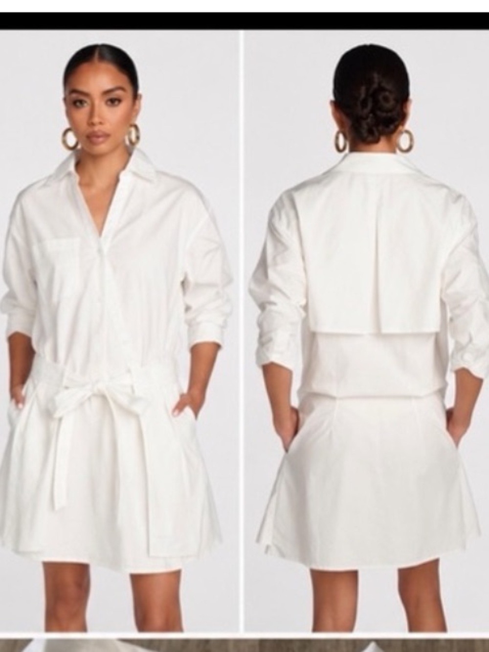 NWT - KBB by Kahlana Relaxed White Shirt Dress with Tie Waist. Little makeup
